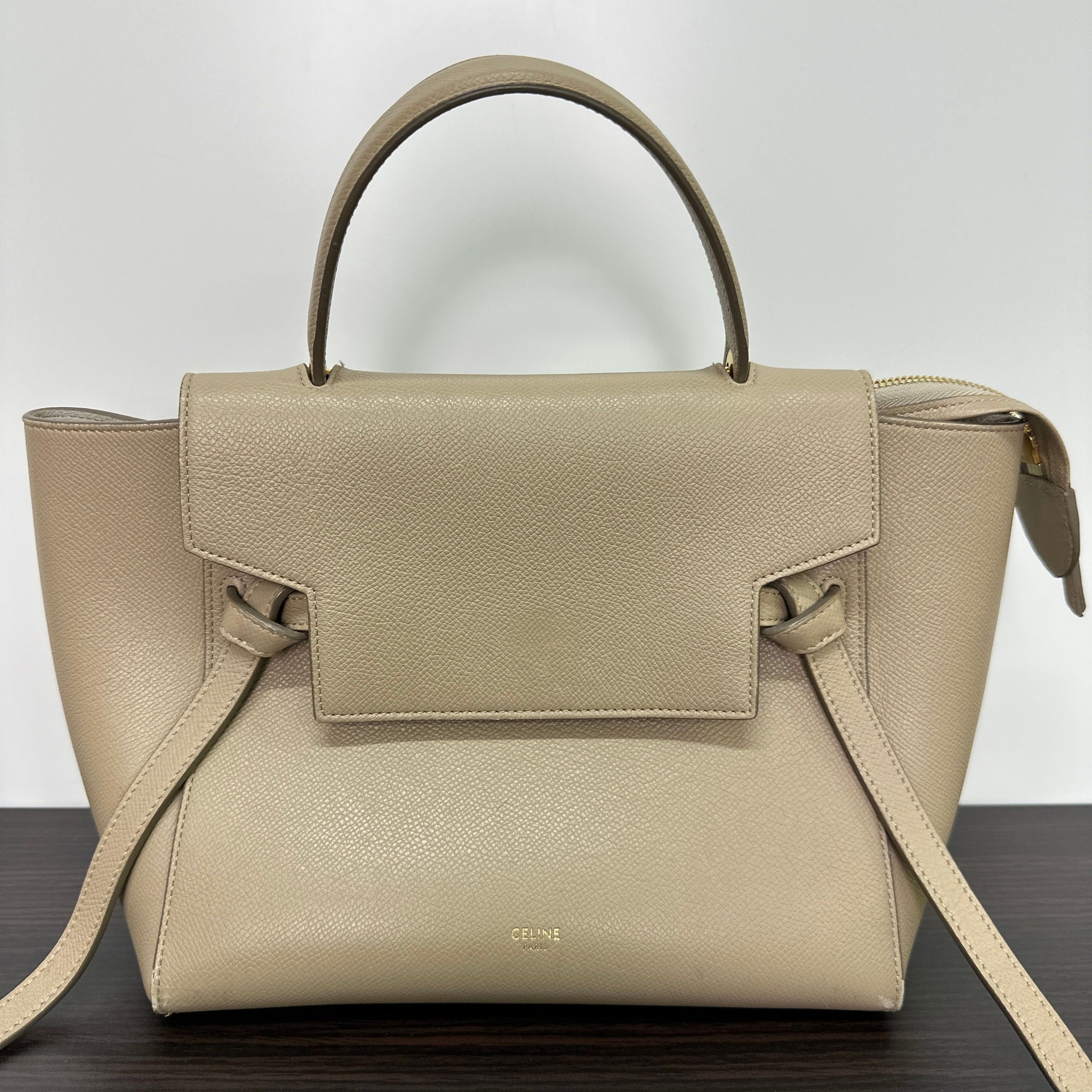 Celine Bags Celine Mini Belt Bag Grained Calfskin Light Taupe