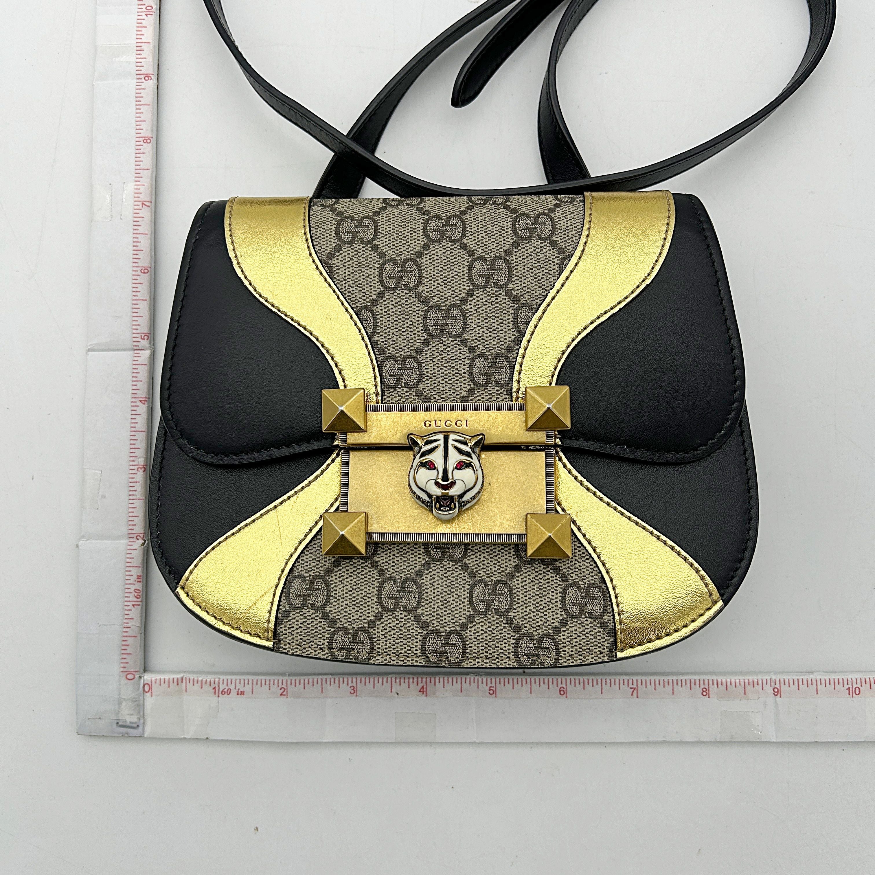 GUCCI GG Supreme Monogram Small Osiride Shoulder Bag Black Gold