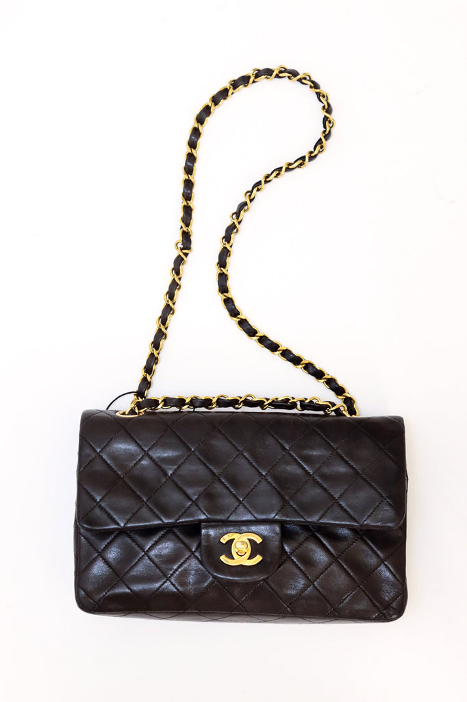 Chanel Matelasse Black Leather Quilted W Flap Chain Shoulder Bag With Dustbag.