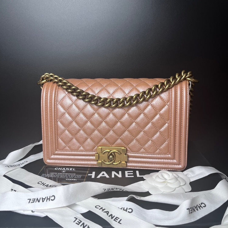 Chanel LeBoy Medium Pink Quilted Leather Chain Shoulder Bag.