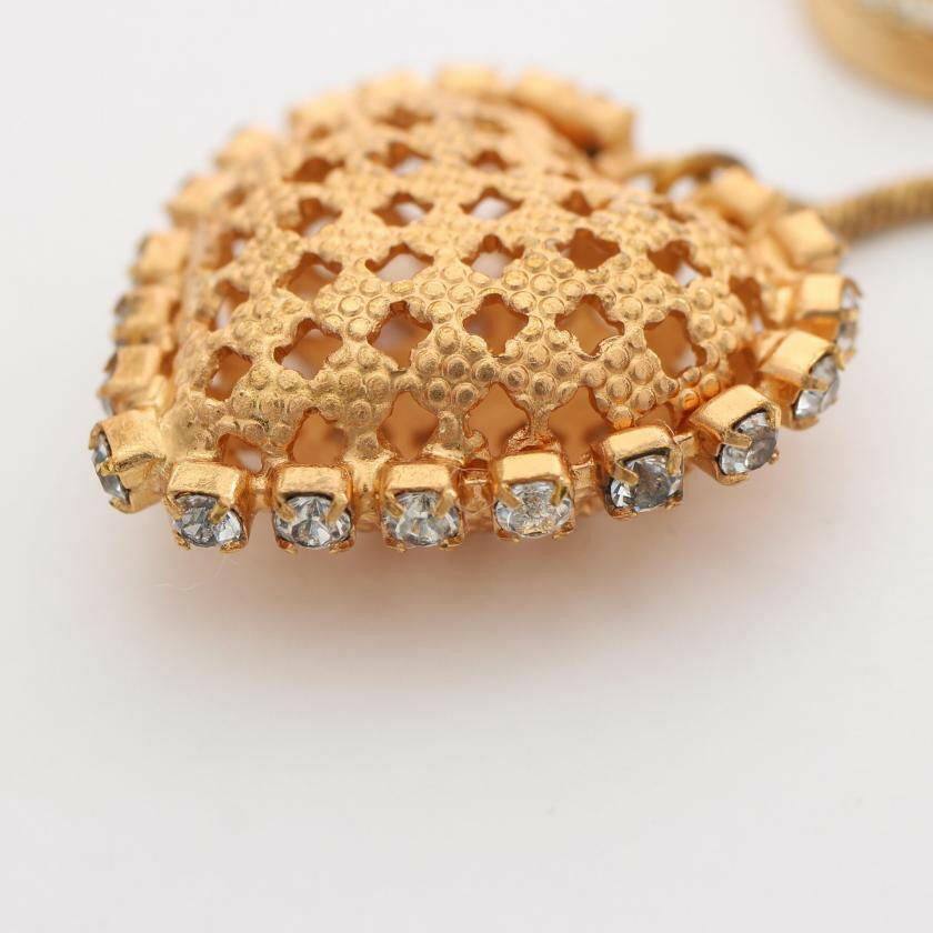 Chanel Coco Mark Long Necklace with Gold Rhinestone Heart Charm - Gold/Clear.