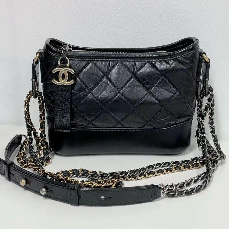 Chanel Gabrielle Black Quilted Leather Bag With Chain Straps.