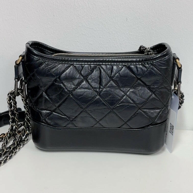 Chanel Gabrielle Black Quilted Leather Bag With Chain Straps.