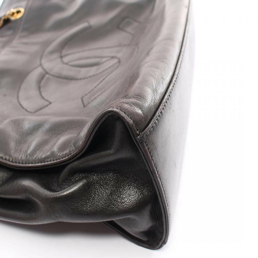 Chanel Coco Mark Chain Shoulder Tote Bag Lambskin Black Gold Hardware.