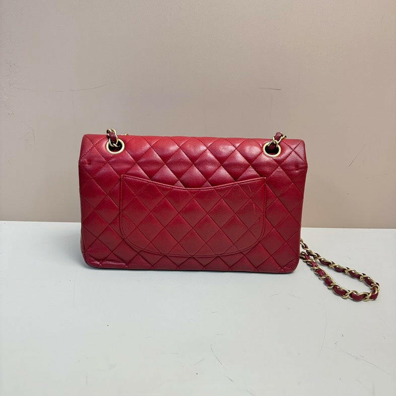 Chanel Lambskin Classic Double Flap Bag Red with Gold-Tone Hardware Medium.