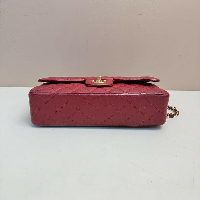 Chanel Lambskin Classic Double Flap Bag Red with Gold-Tone Hardware Medium.