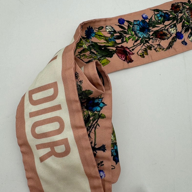 Christian Dior Flower Twilly Scarf - Pink and White, Floral Print, One Size.