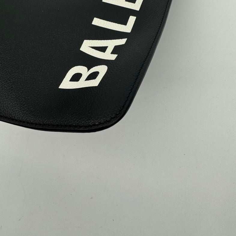 Balenciaga Black Leather Large Clutch Wristlet Bag.