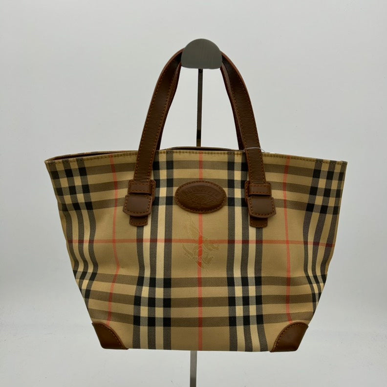 Burberry Checked Canvas and Leather Shoulder Bag Tan Medium.