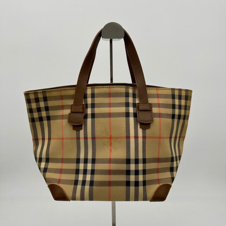 Burberry Checked Canvas and Leather Shoulder Bag Tan Medium.