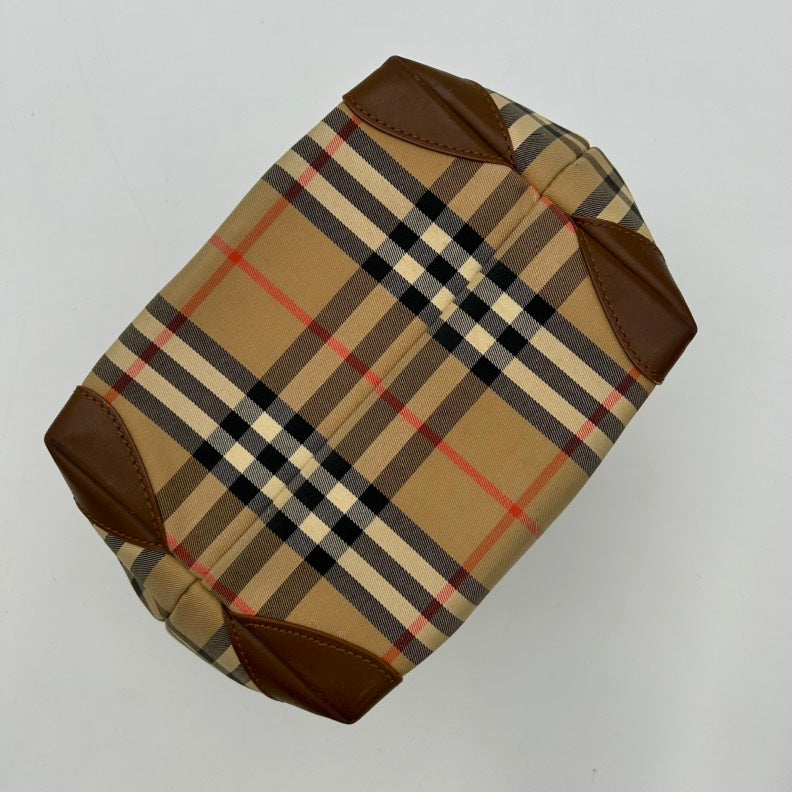 Burberry Checked Canvas and Leather Shoulder Bag Tan Medium.