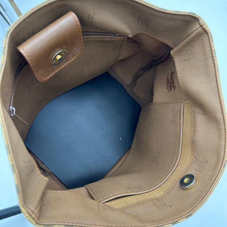 Burberry Checked Canvas and Leather Shoulder Bag Tan Medium.