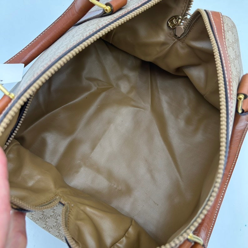 Celine Brown Monogram Canvas Leather Travel Bag Medium.