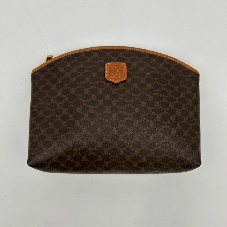 Celine Brown Monogram Canvas Leather Clutch Small.