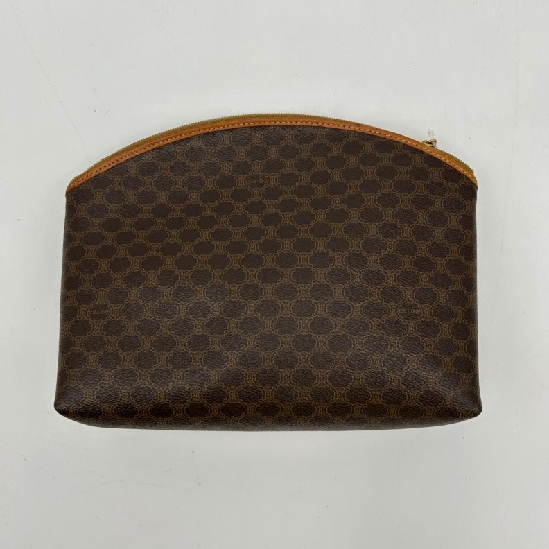 Celine Brown Monogram Canvas Leather Clutch Small.