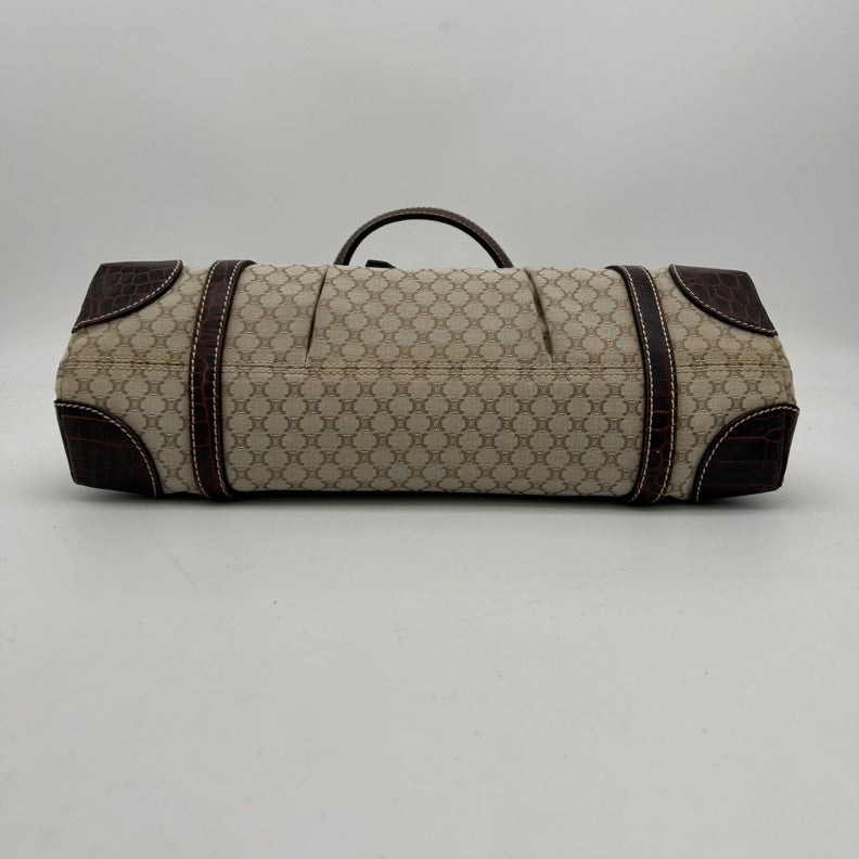 Celine Beige Canvas Leather Shoulder Bag Medium.