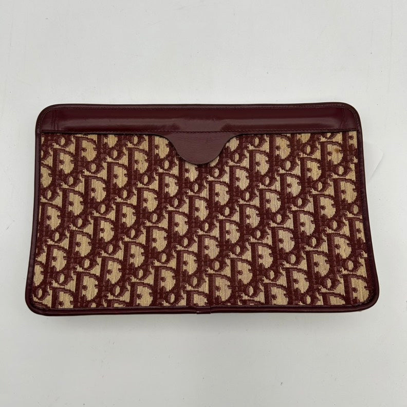 Dior Canvas Leather Brown Monogram Clutch Wristlet.