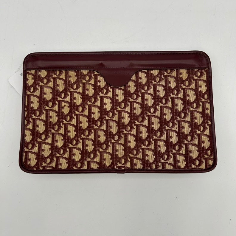 Dior Canvas Leather Brown Monogram Clutch Wristlet.