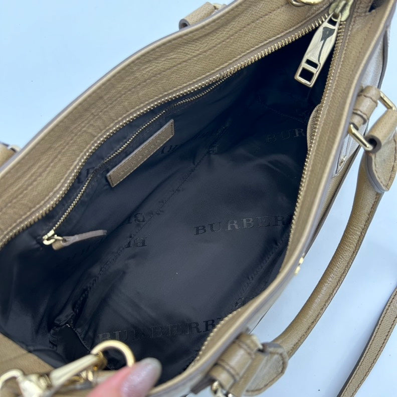 Burberry Tan Leather Two Way Bag Medium.
