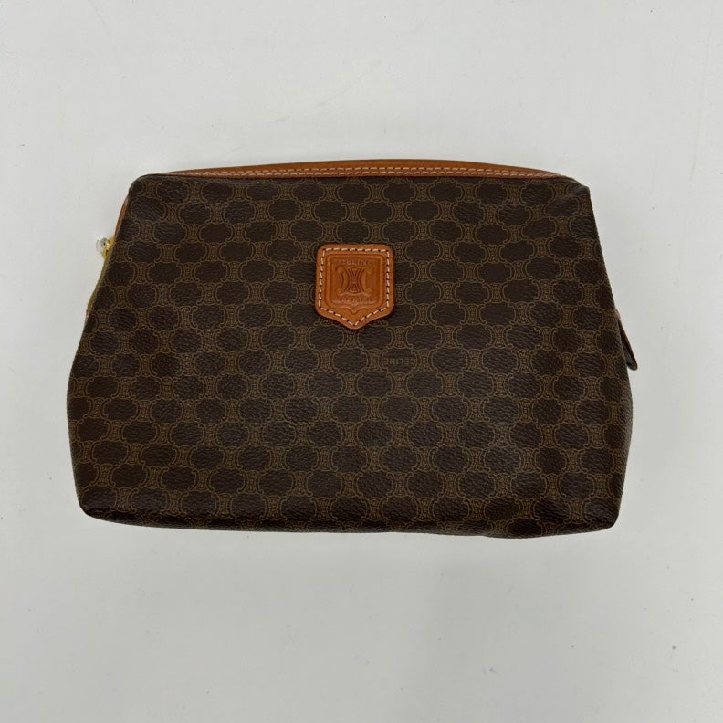 Celine Brown Leather Patterned Clutch Wristlet Medium.
