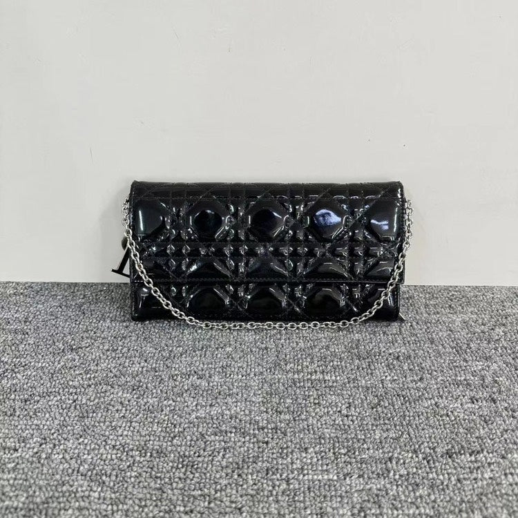 Dior Black Patent Wallet On Chain WOC.