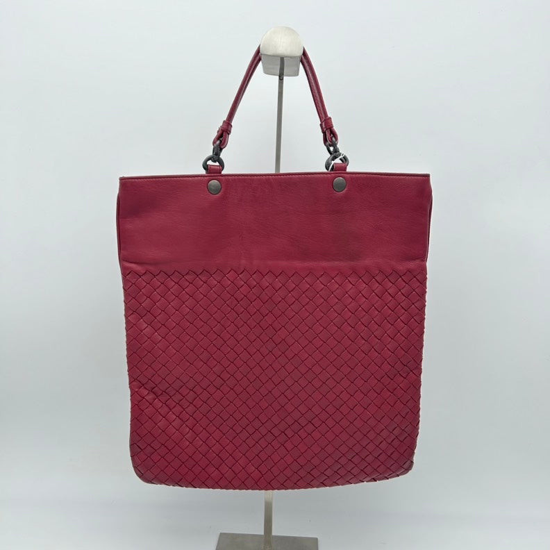 Bottega Veneta Red Leather Intrecciato Tote Bag Medium.