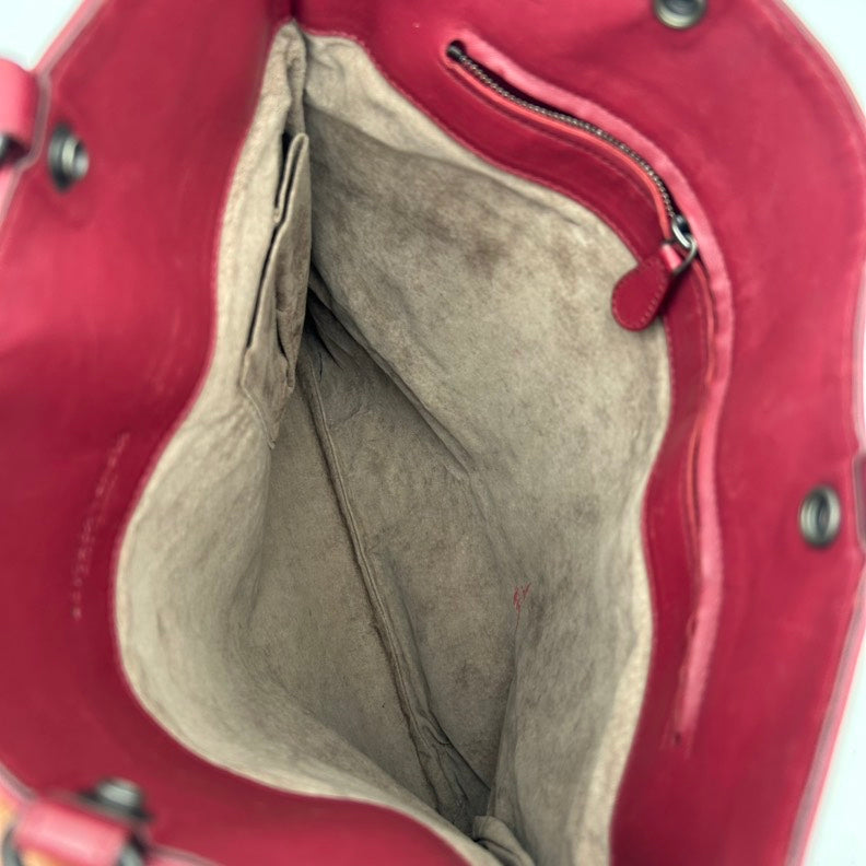 Bottega Veneta Red Leather Intrecciato Tote Bag Medium.