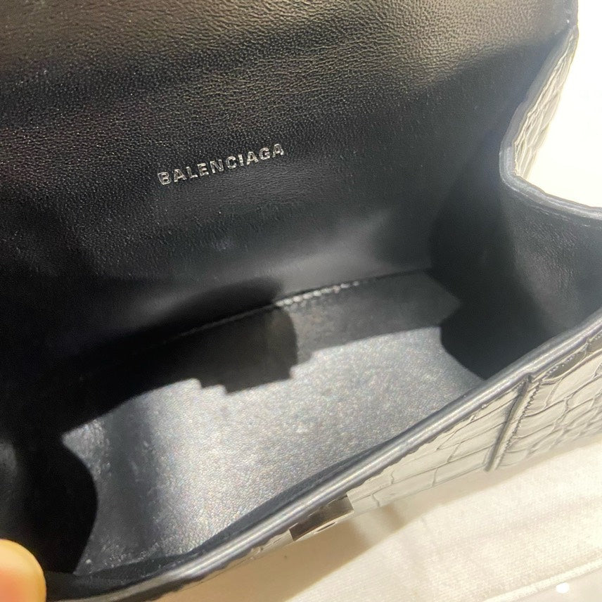 Balenciaga XS So Black Hourglass Croc-Embossed Leather Top Handle Bag.