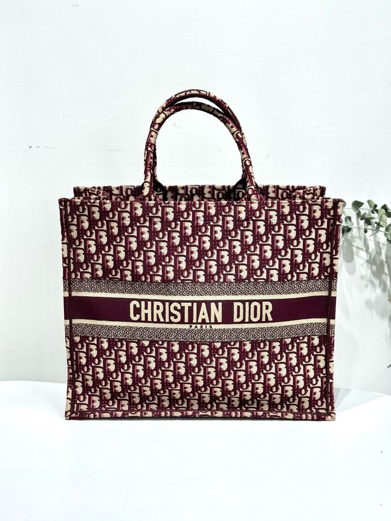 Dior Book Tote GM Burgundy Oblique Canvas Full Set.
