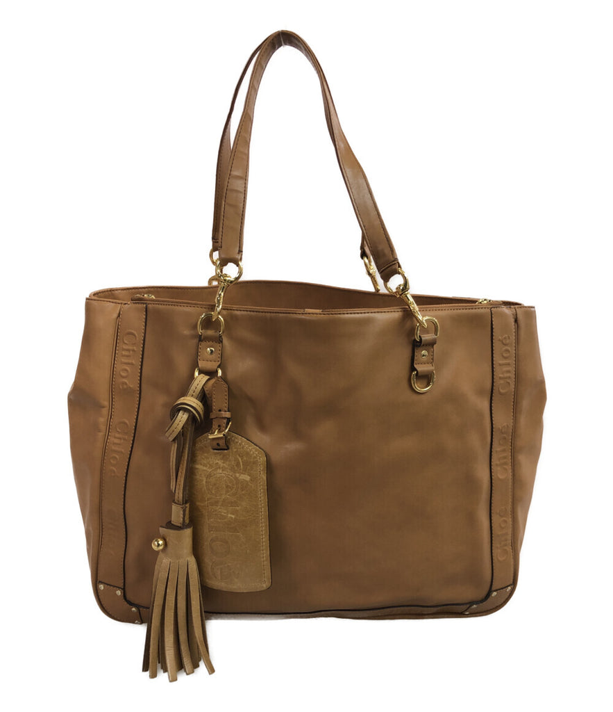 Chloe Large Tan Leather Shoulder Bag With Tassel Detailing.