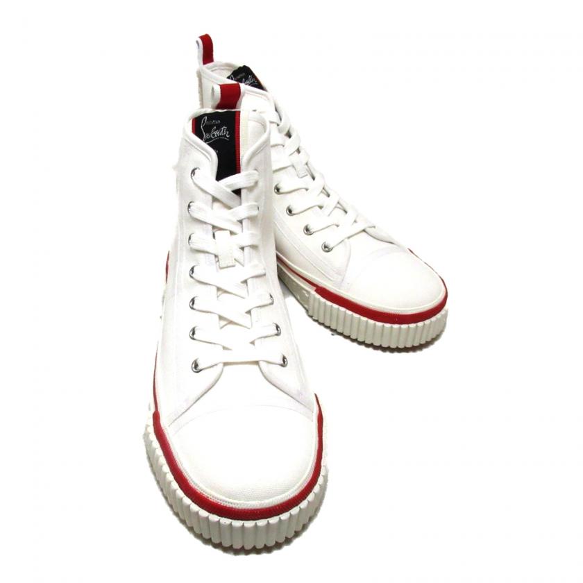 Christian Louboutin Pedro White Canvas Sneakers Cotton JP24.5cm.
