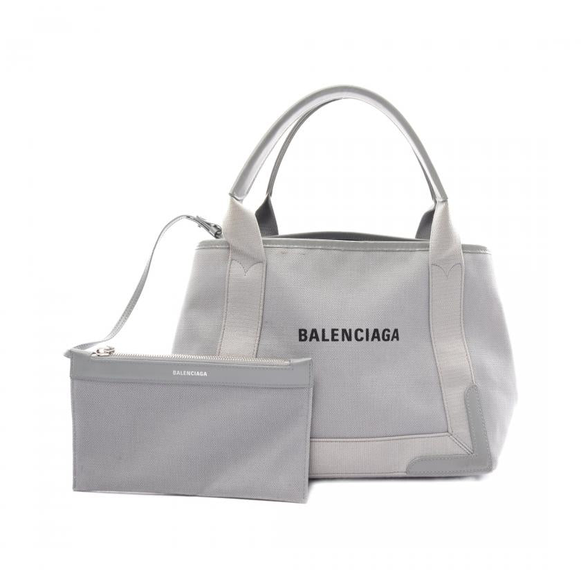 Balenciaga Navy Cabas S Gray Canvas Leather Tote Handbag.