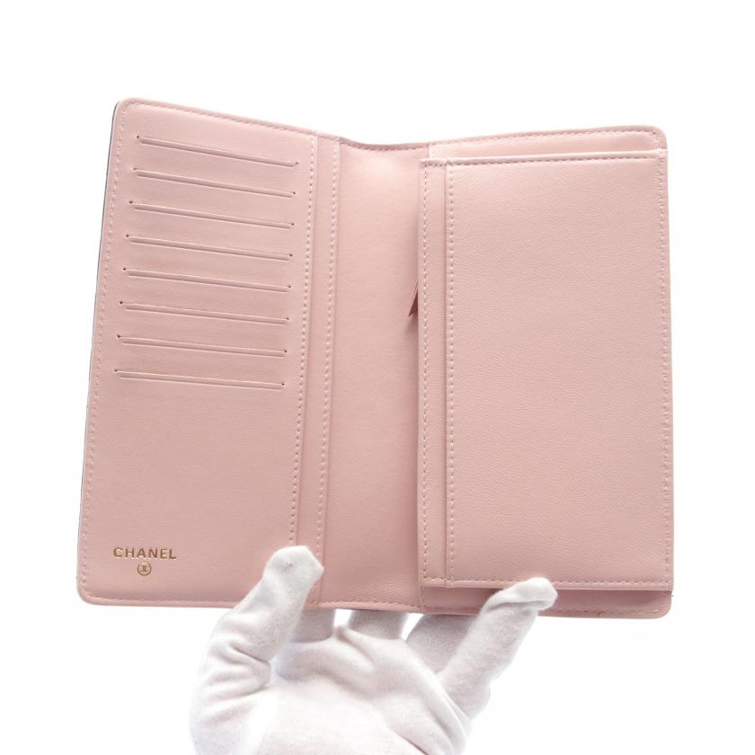 Chanel Matelasse Black Leather Coco Mark Bi-fold Long Wallet Gold Hardware.