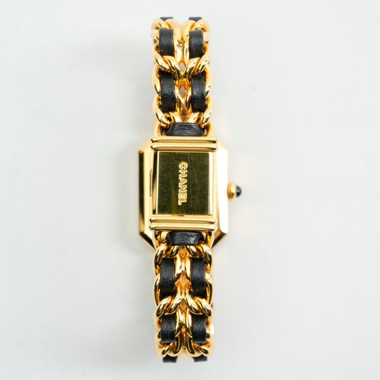 Chanel Premiere Black Gold Leather Chain Watch Medium.