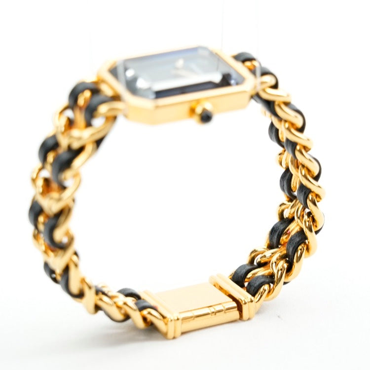 Chanel Premiere Black Gold Leather Chain Watch Medium.