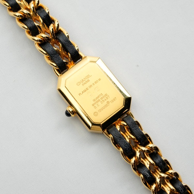 Chanel Premiere Black Gold Leather Chain Watch Medium.