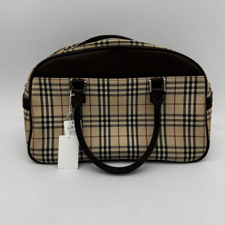 Burberry Beige Check Canvas Leather Shoulder Bag Medium.