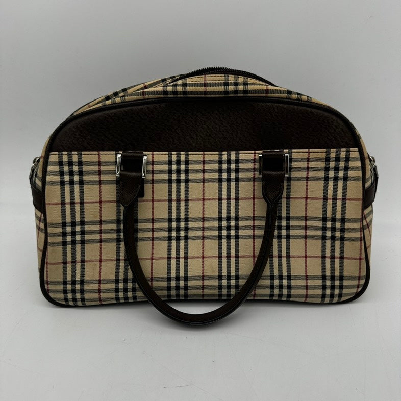 Burberry Beige Check Canvas Leather Shoulder Bag Medium.