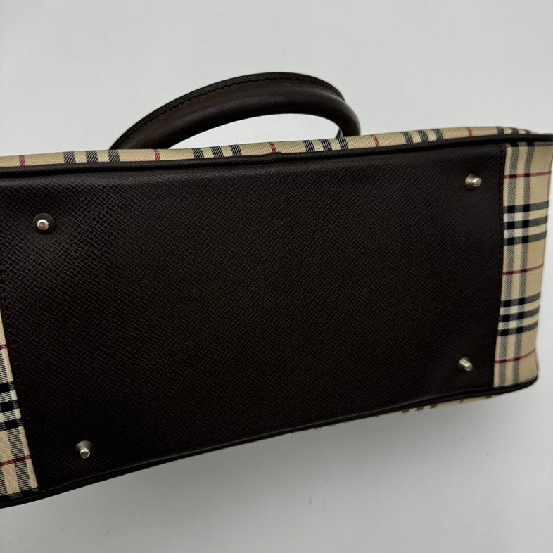 Burberry Beige Check Canvas Leather Shoulder Bag Medium.