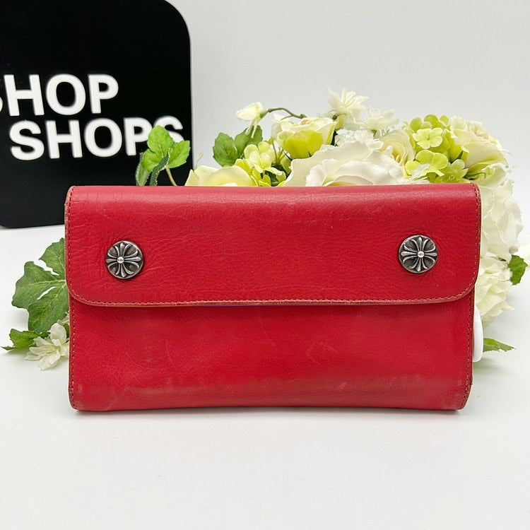 Chrome Hearts Wave Wallet Red Leather Cross Ball Buttons